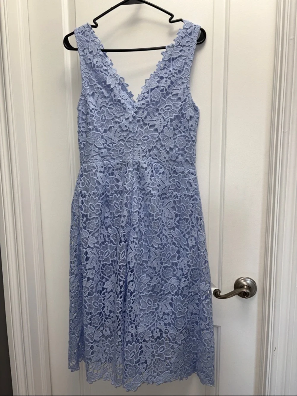 ASTR The Label Blue Floral Guipure Lace Midi Dress Romantic Coquette Large